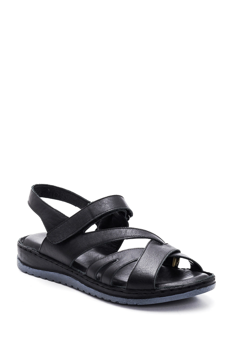 Women's Black Leather Comfort Sandals