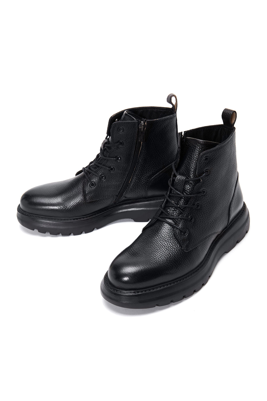 Men's Black Lace-Up Leather Casual Boots