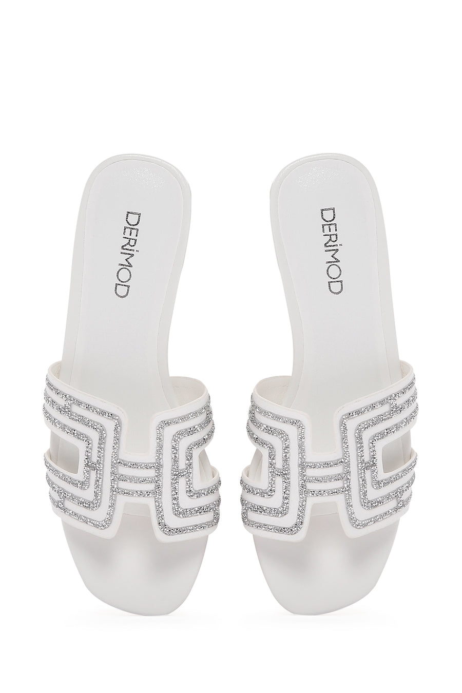 Women's White Stone Slippers