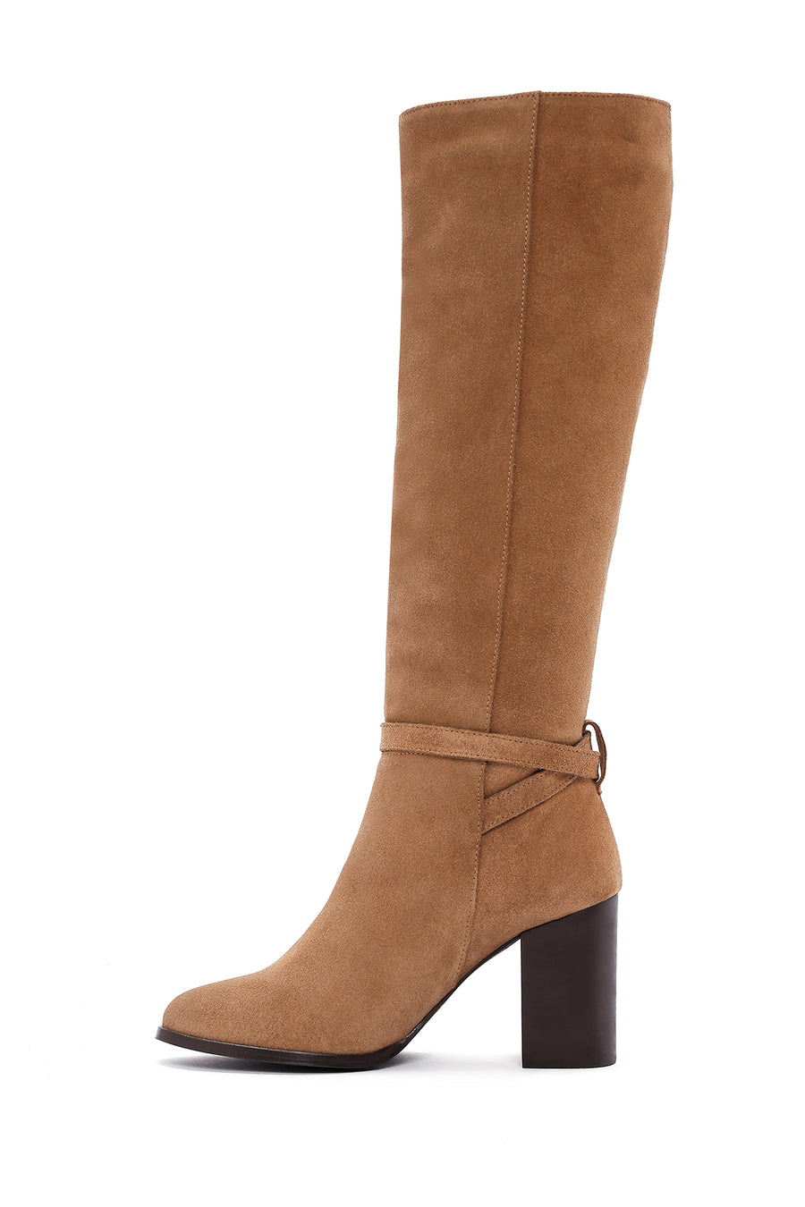 Women's Tan Suede Leather Heeled Boots