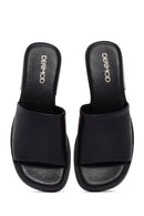 Women's Black Leather Slippers | Derimod