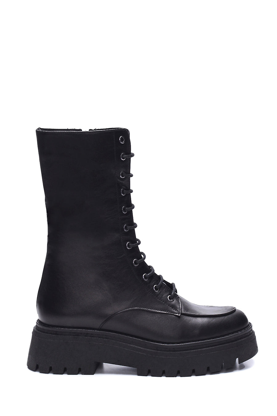 Women's Black Leather Thick Soled Boots 21WFD162618 | Derimod