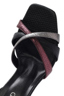 Women's Black Ankle Strap Thin High Heel Patterned Leather Sandals | Derimod