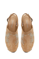 Woman Beige Ankle-Buckle Platform High Chunky High-Heel Suede Sandal | Derimod