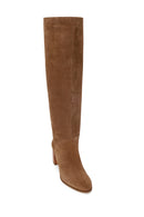 Woman Beige Chunky-Heeled Suede Boots | Derimod