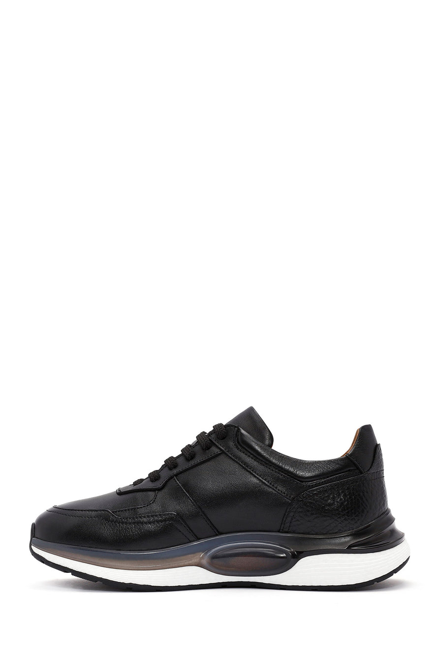 Erkek Siyah Bağcıklı Deri Sneaker