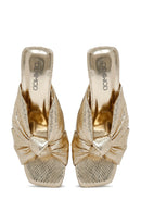Women's Gold Transparent Thick Heeled Metallic Slippers | Derimod