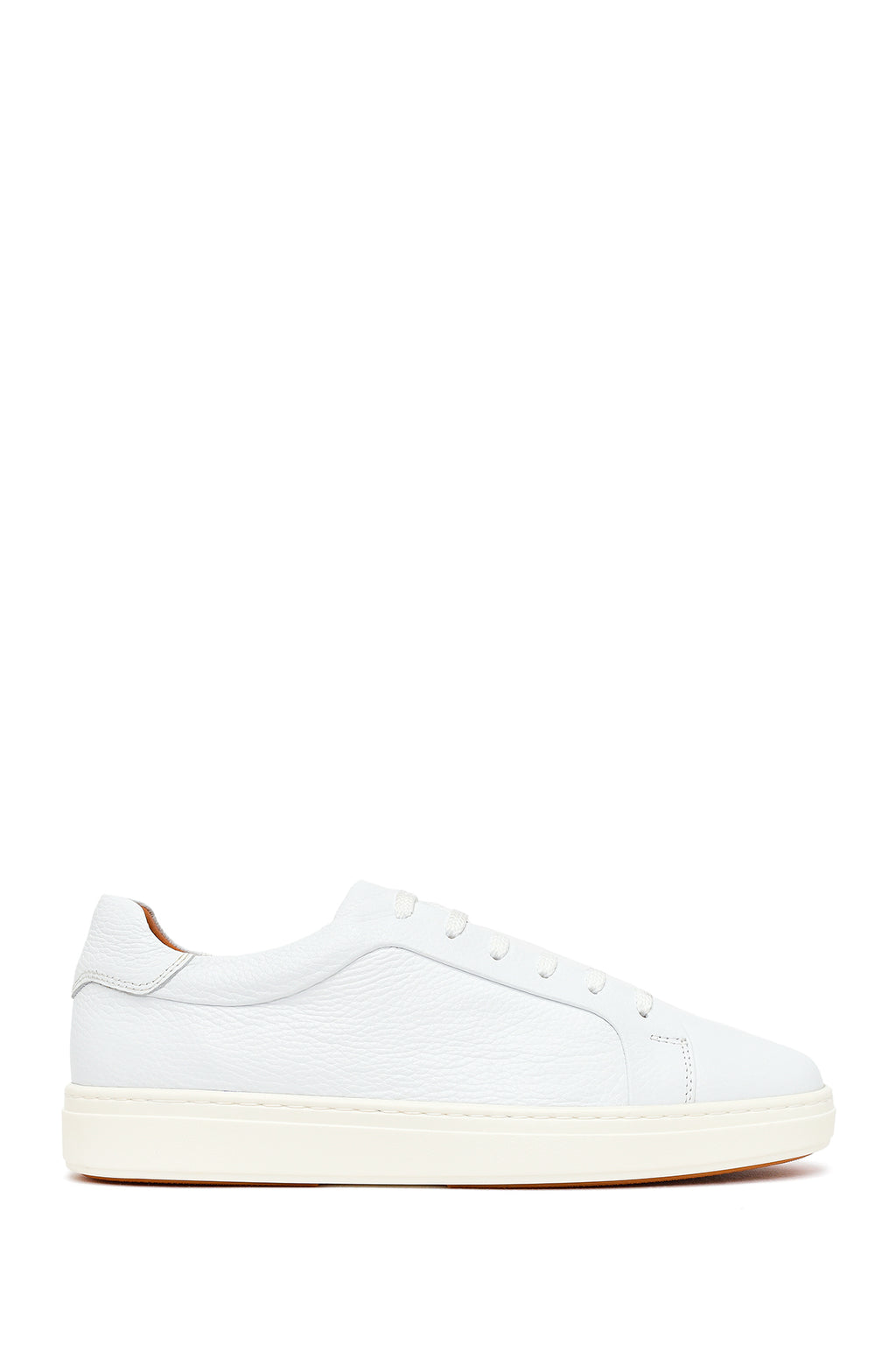 Erkek Beyaz Bağcıklı Deri Sneaker