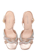 Women's Pink Gold Stone Thick Heeled Sandals | Derimod