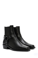 Women's Black Buckle Detailed Leather Cowboy Boots | Derimod