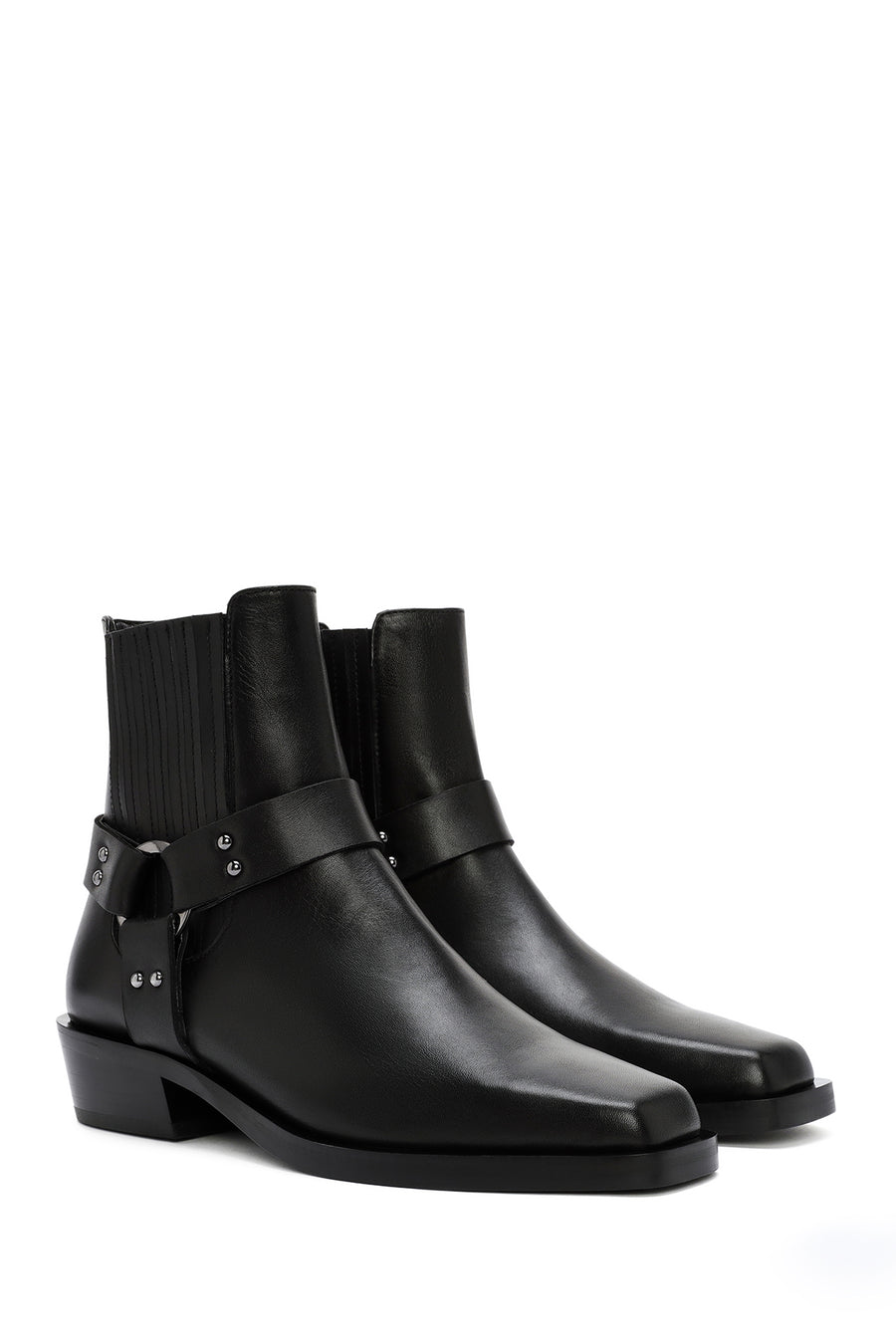 Women's Black Buckle Detailed Leather Cowboy Boots