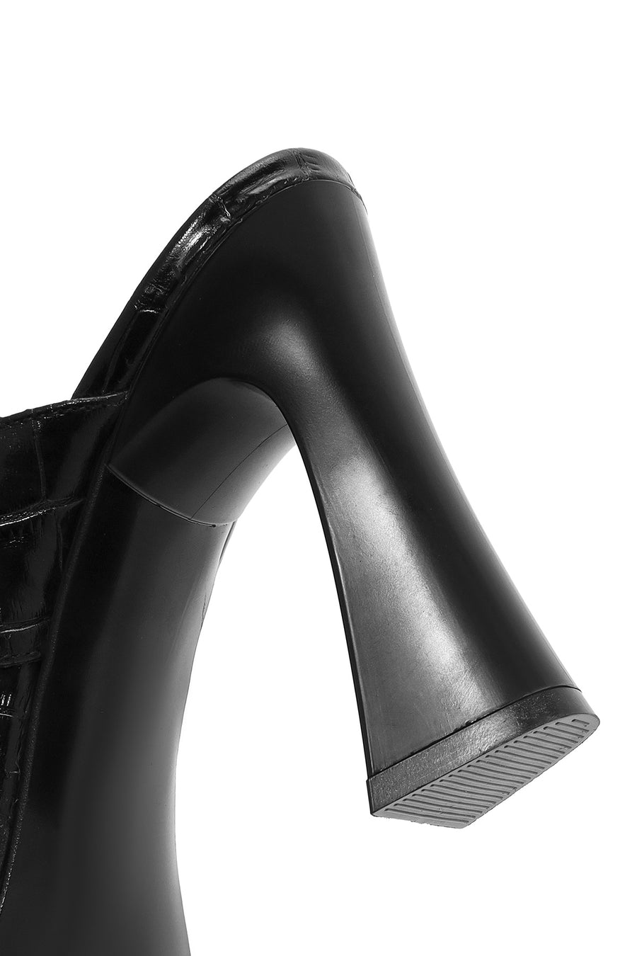 Women's Black Crocodile Patterned Leather High Thick Heeled Slippers