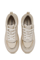 Women's Beige Lace-Up Thick-Sole Knitted Sneakers | Derimod
