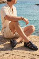 Derimod Black Male Black Leather Buckled Summery / Summer Shoes | Derimod