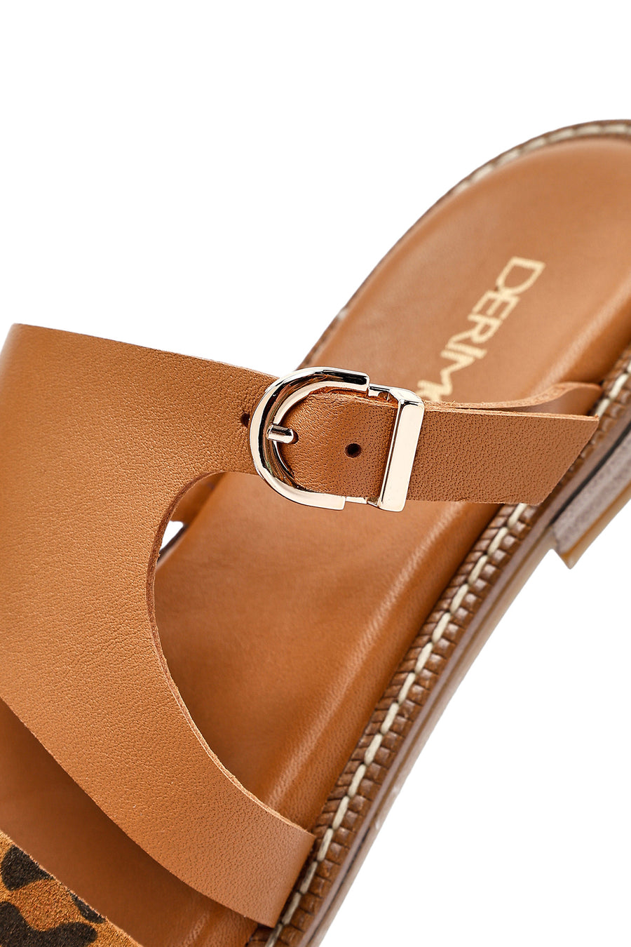 Women's Brown Leopard Patterned Leather Slippers