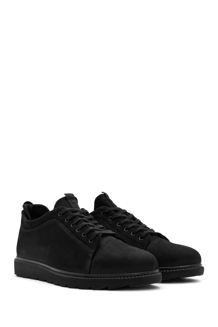 Erkek Siyah Bağcıklı Deri Sneaker