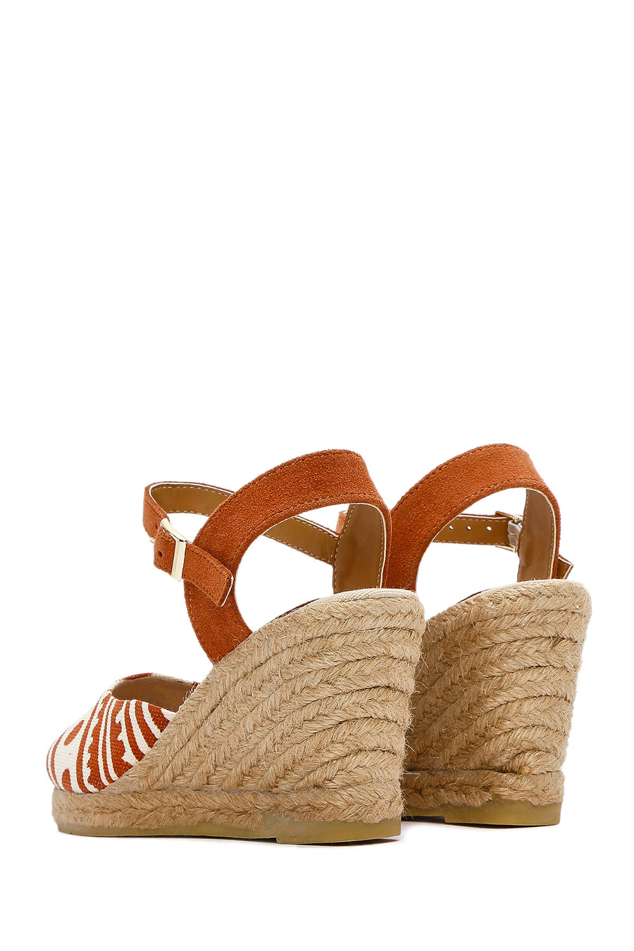 Kastamonu Stone Print Women's Taba Patterned Wedge Heeled Espadrille Sandals
