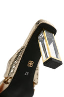 Women's Gold Transparent Thick Heeled Metallic Slippers | Derimod