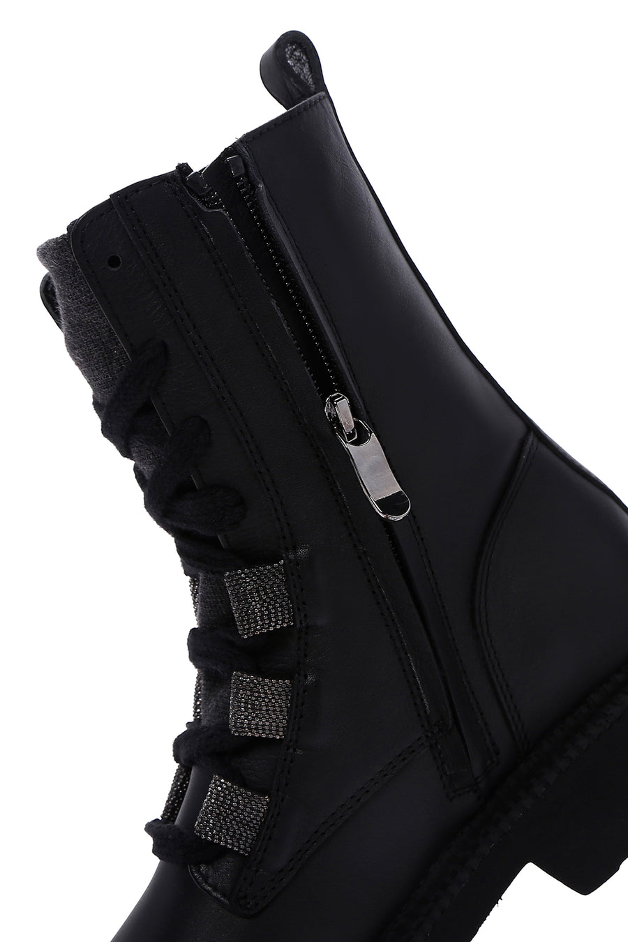 Women's Black Leather Zippered Boots