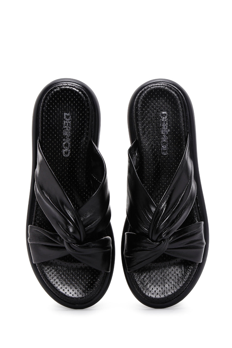 Women's Black Leather Comfort Slippers