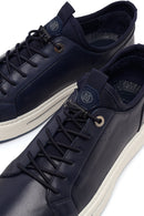 Erkek Lacivert Bağcıklı Kalın Tabanlı Deri Sneaker | Derimod