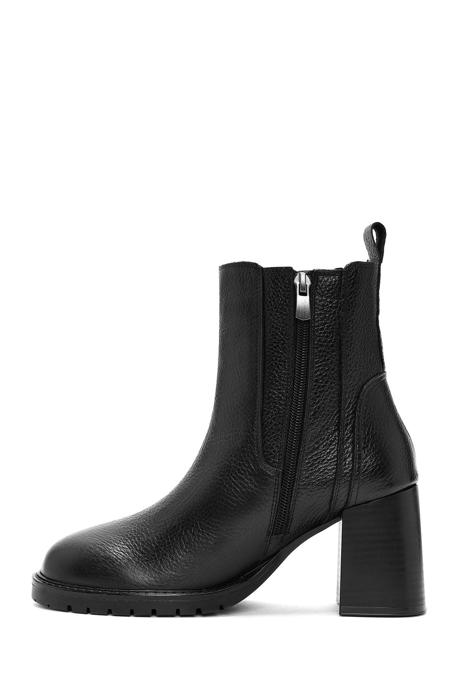 Women's Black Thick Heeled Leather Chelsea Boots