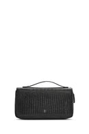 Men's Black Patterned Leather Wallet | Derimod