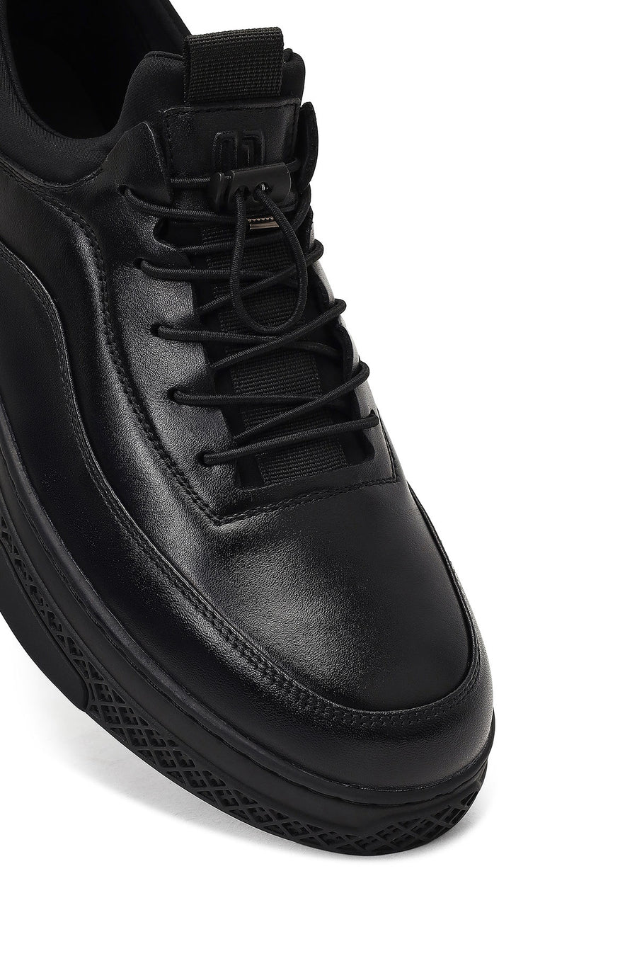 Erkek Siyah Kalın Tabanlı Deri Sneaker