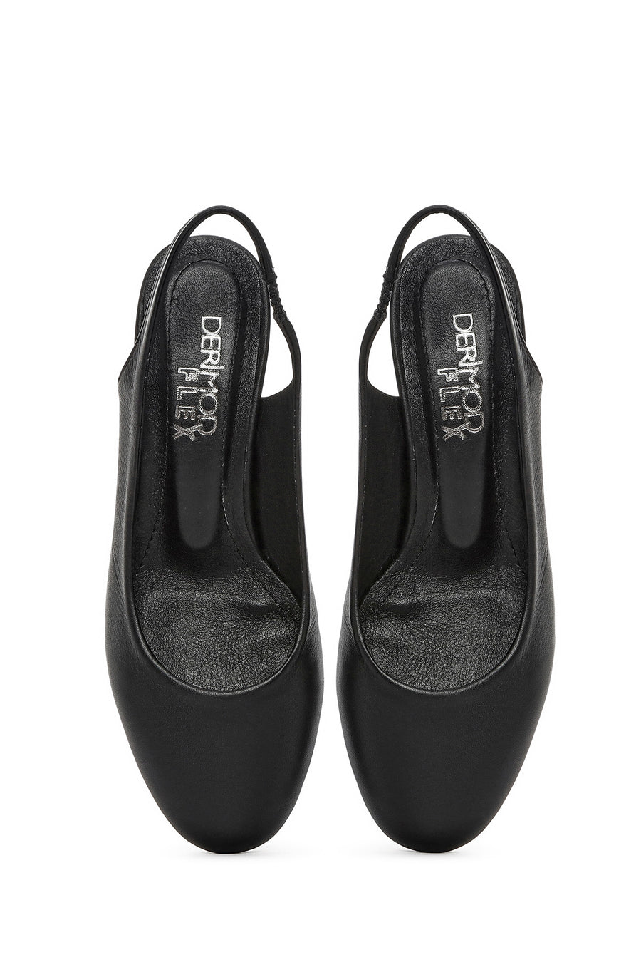 Derimod Flex Women's Black Open Back Thick Low Heel Leather Shoes