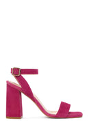 Women's Pink Suede Leather Thick Heeled Sandals | Derimod