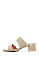 Women's Beige Short Thick Heeled Slippers | Derimod