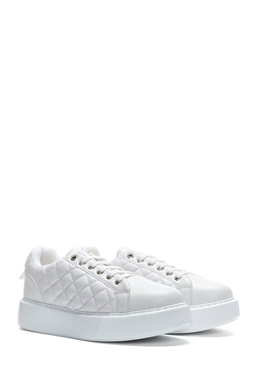 Kadın Beyaz Kapitone Kalın Tabanlı Sneaker