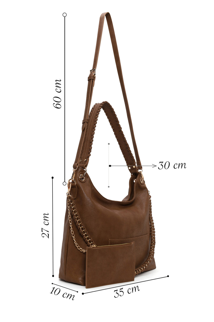 Woman Tan Long-Strap Shoulder Bag