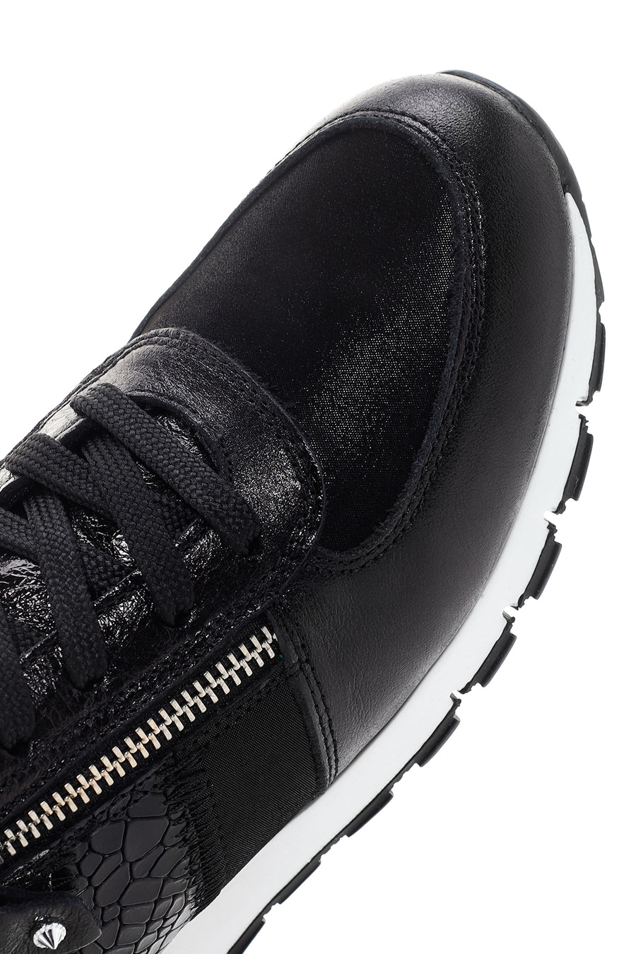 Kadın Siyah Bağcıklı Fermuar Detaylı Deri Sneaker