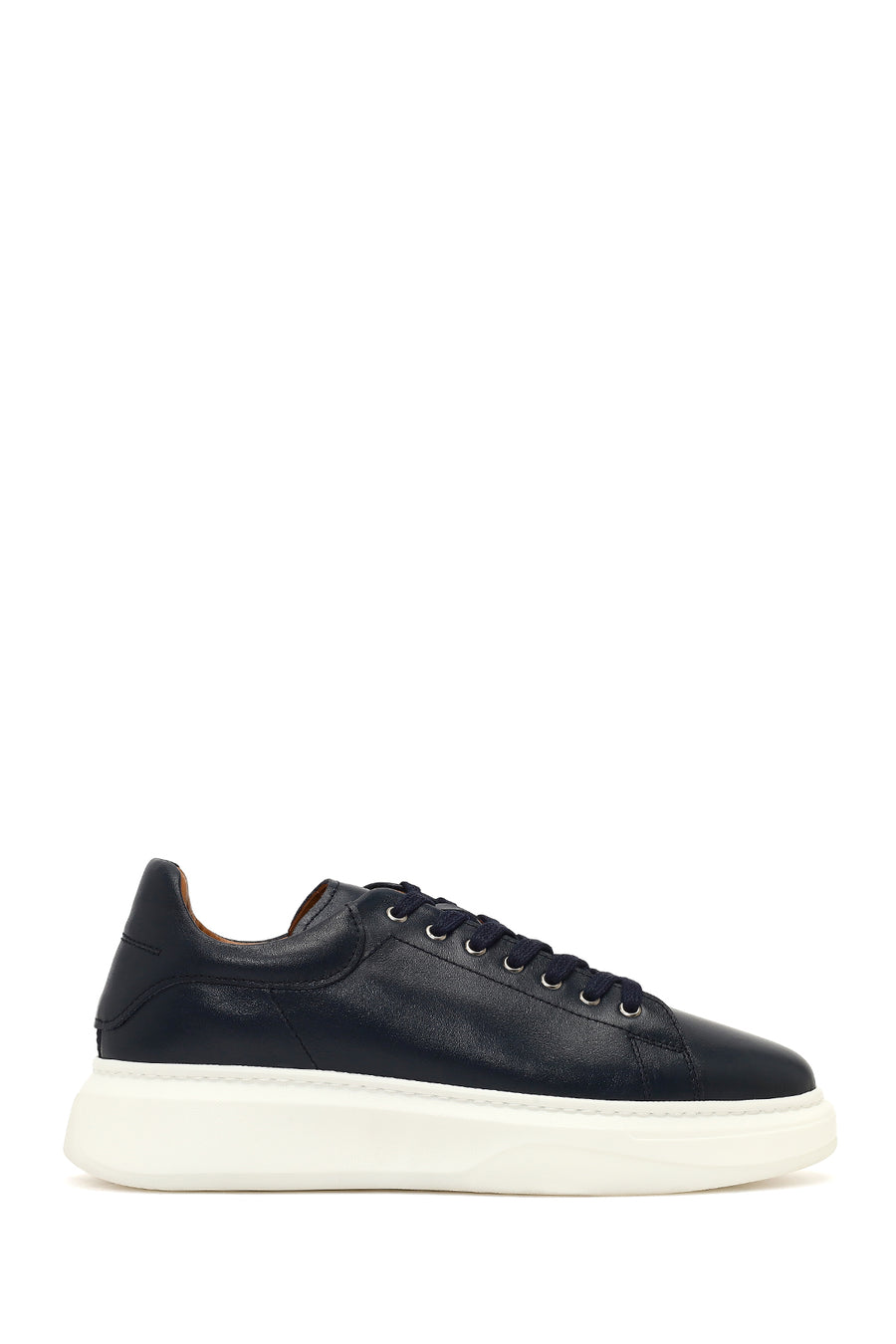 Erkek Lacivert Bağcıklı Kalın Tabanlı Deri Sneaker 25WFD632318 | Derimod
