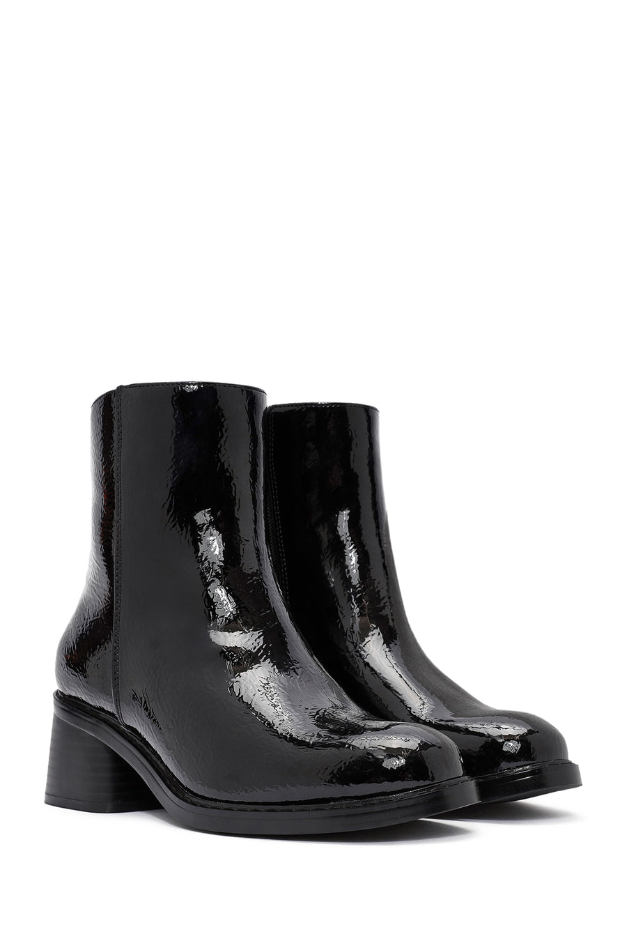 Women's Black Zippered Low Heel Boots