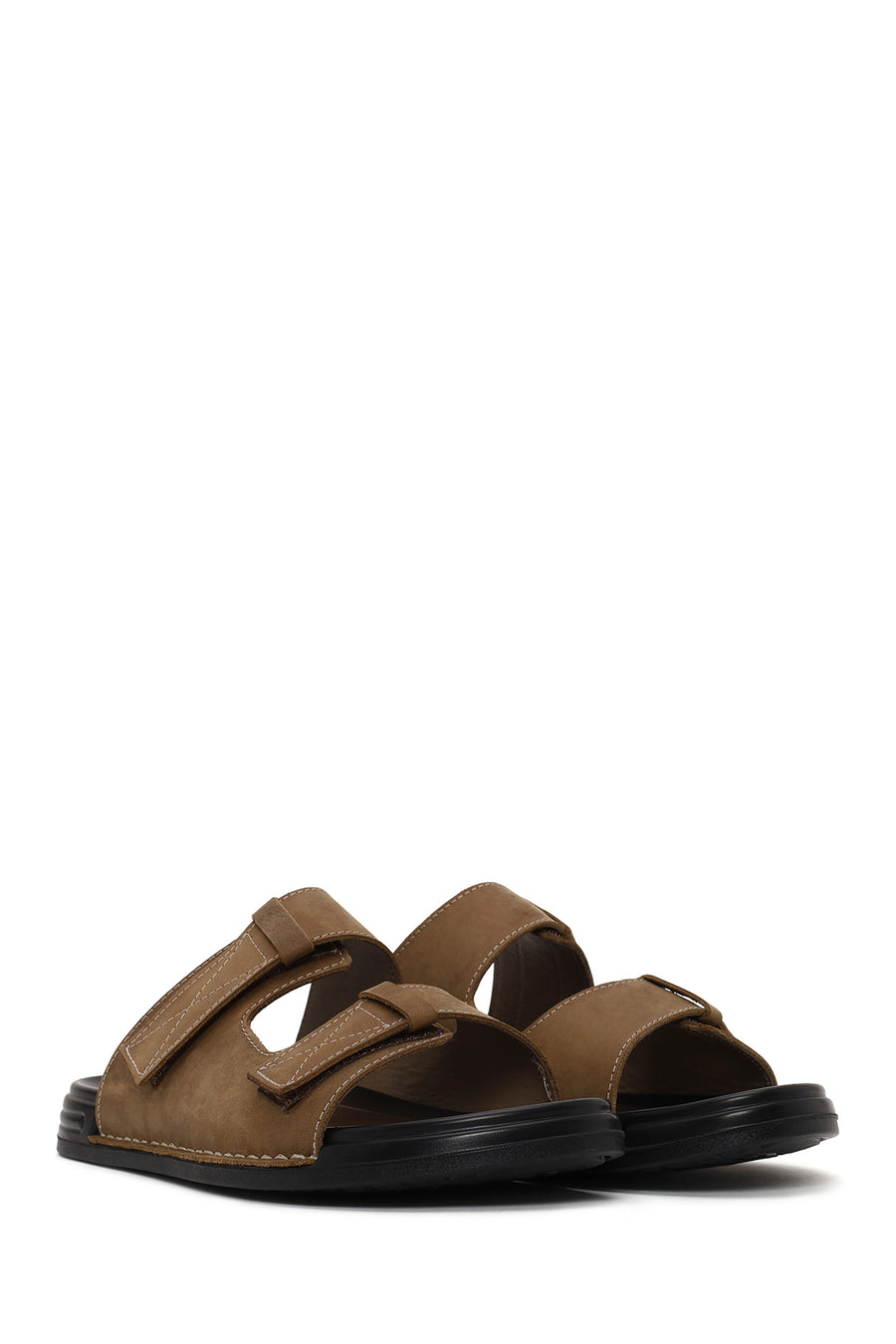 Male Beige Strapped Nubuck Leather Slipper