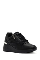 Women's Black Lace-Up Wedge Heel Leather Sneakers | Derimod
