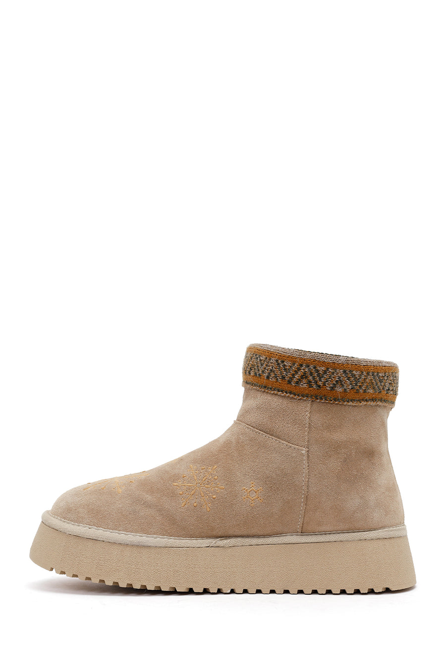 Woman Beige Patterned Suede Teddy Boots