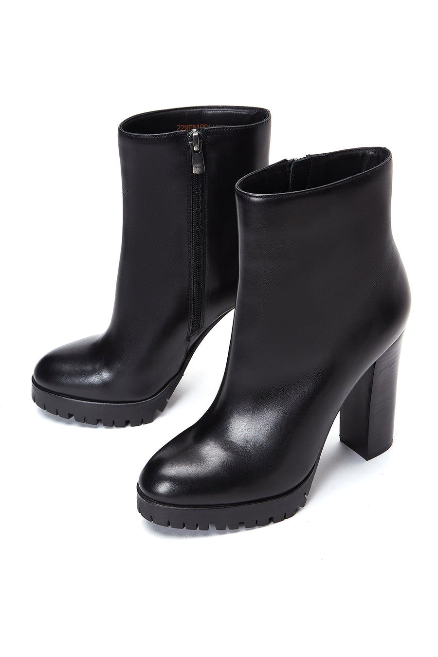 Women's Black Zippered High Heel Leather Boots