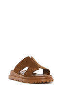 Women's Brown Thick Soled Suede Leather Slippers | Derimod