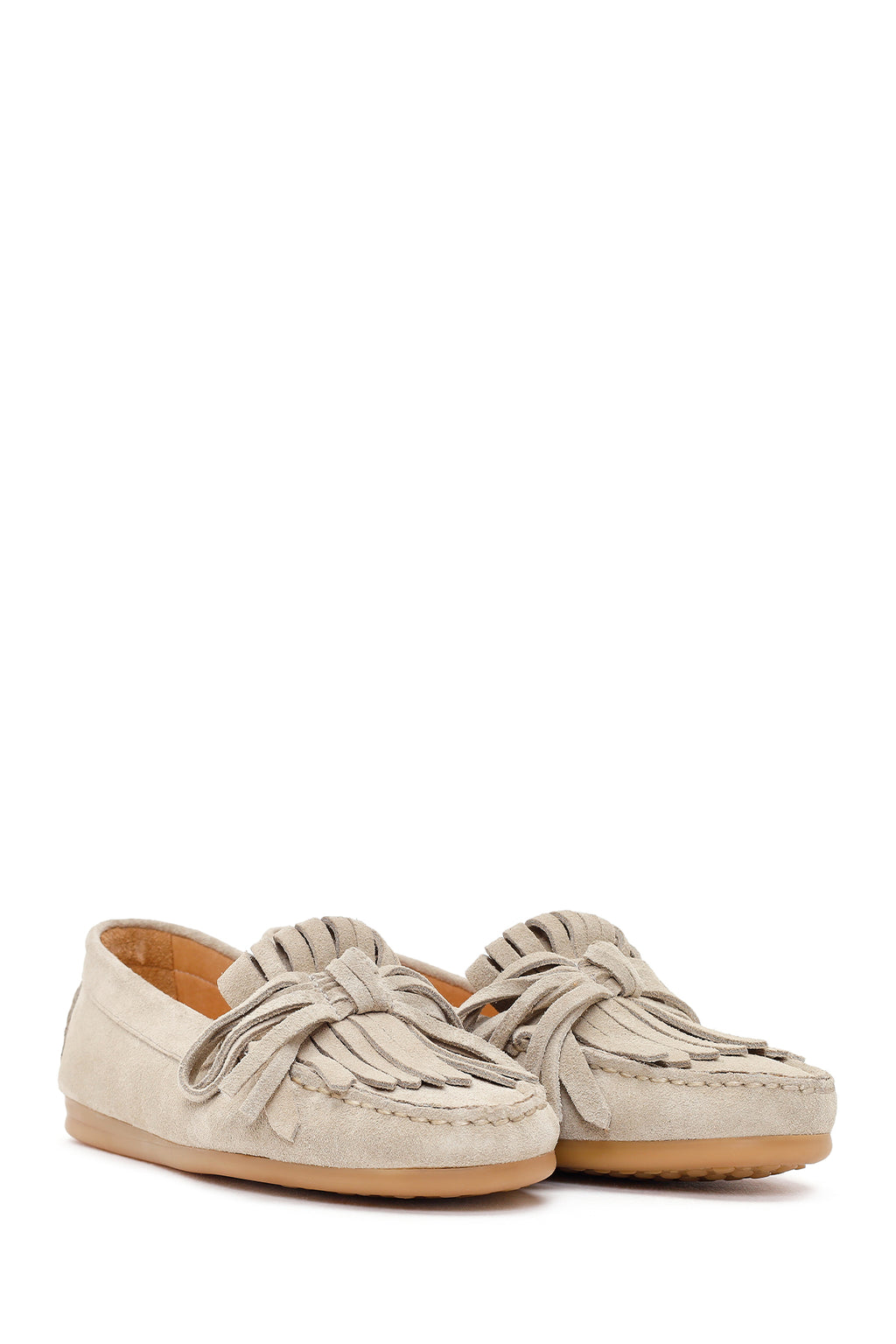Kadın Bej Püsküllü Süet Deri Loafer