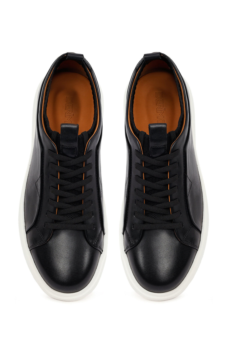 Men's Black Lace-Up Thick-Soled Leather Sneaker