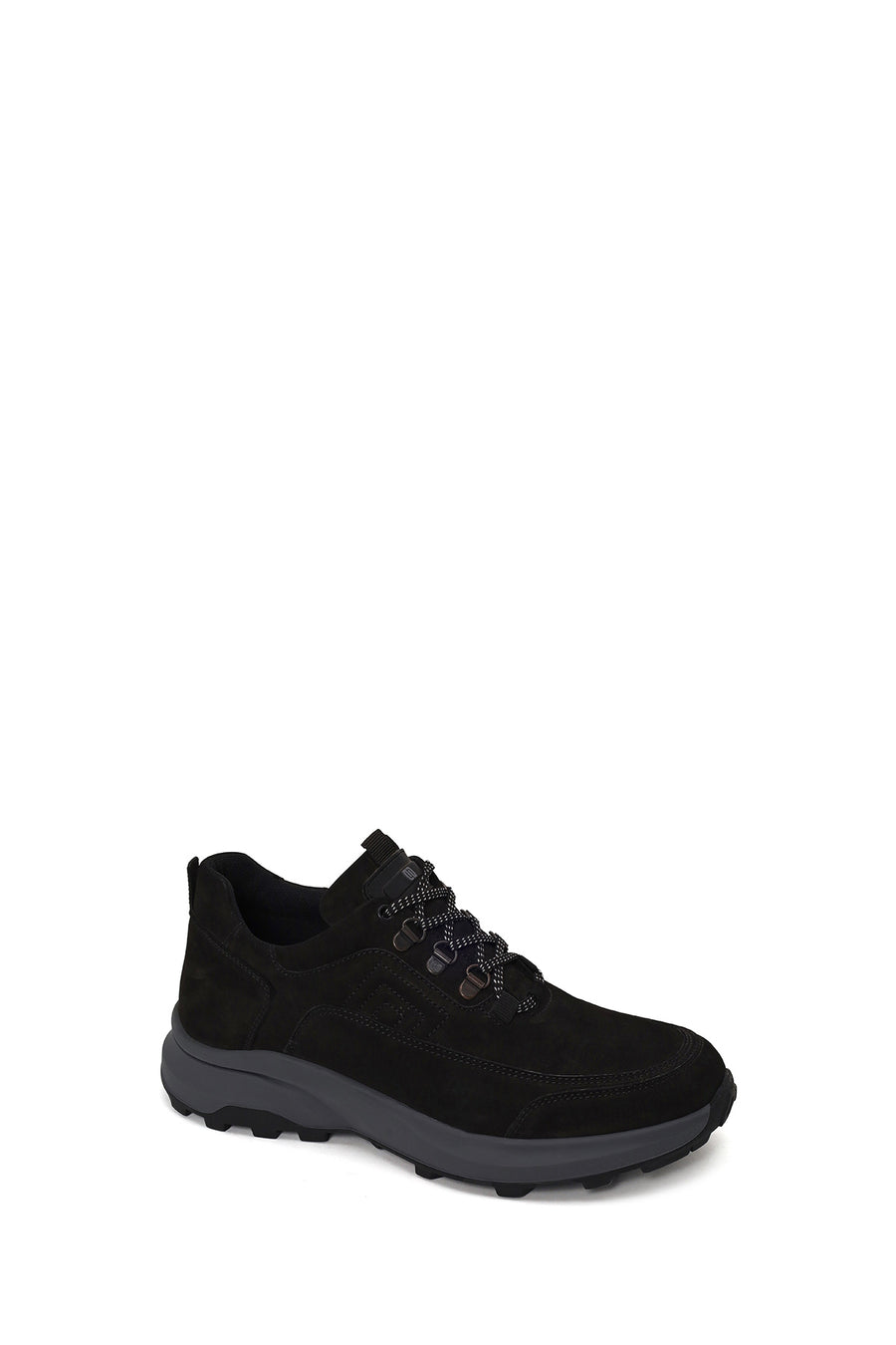 Male Black Lace-Up Thick-Soled Nubuck Leather Casual Sneaker