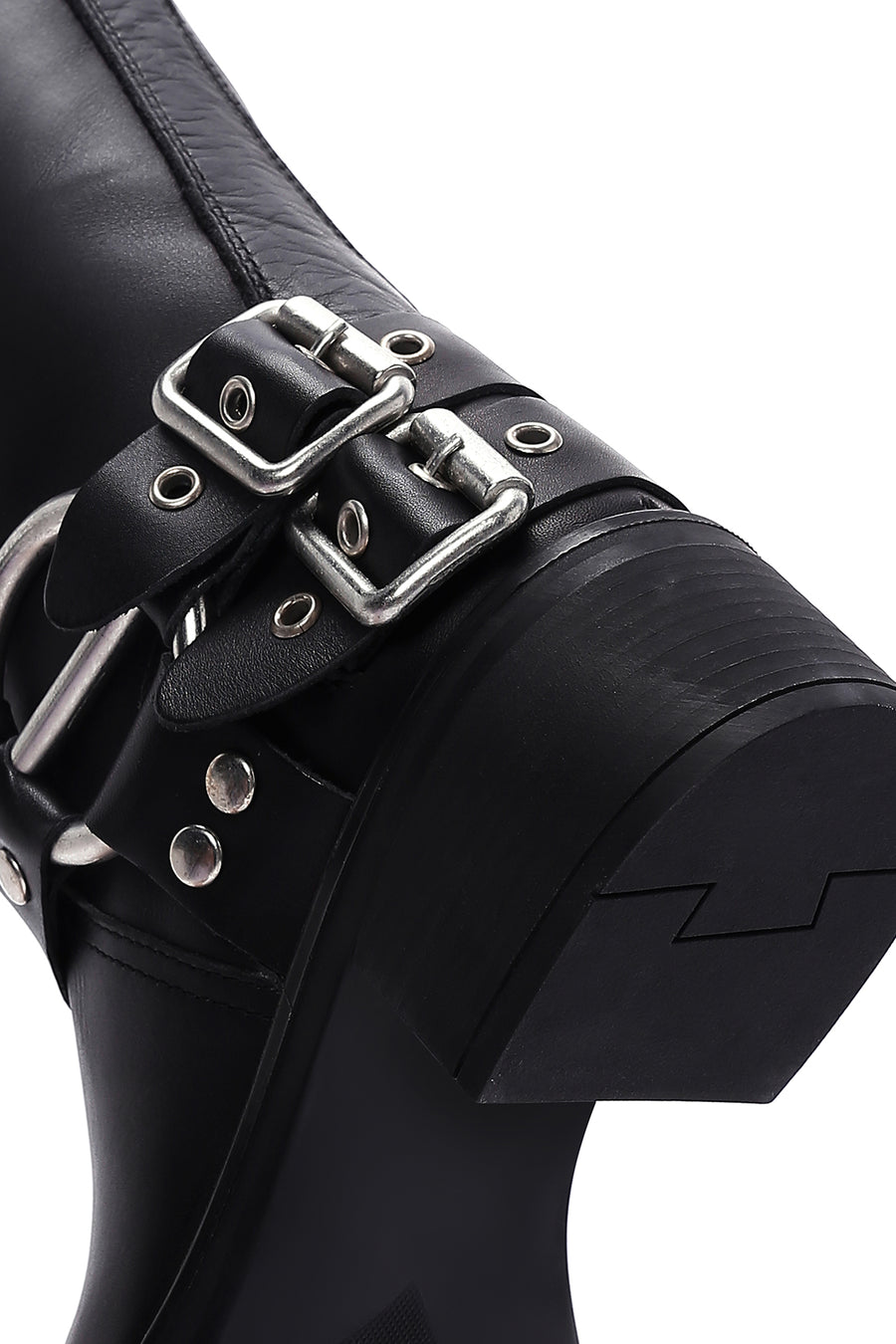 Women's Black Leather Buckle Boots