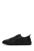 Woman Black Lace-up Patterned Leather Comfort Shoes | Derimod