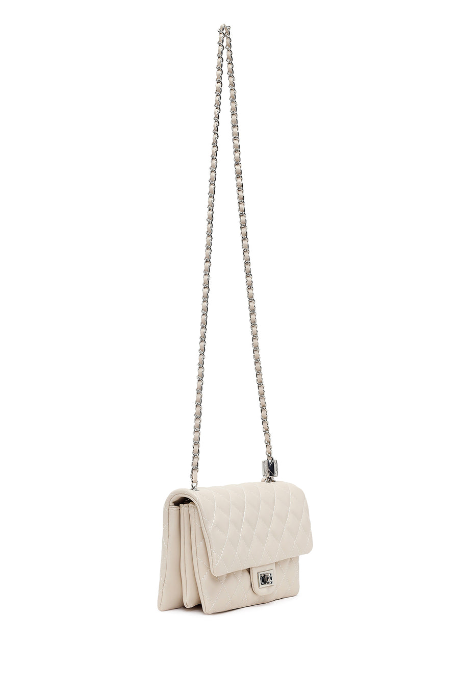 Woman Cream Chain-Strap Quilted Shoulder Bag