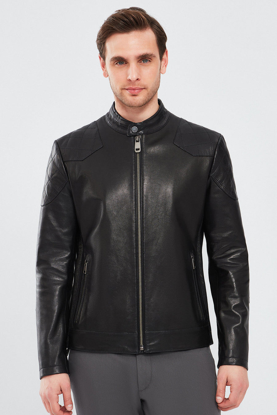 Jackson Erkek Siyah Slim-Fit Spor Deri Mont