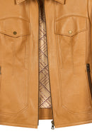 Loretta Woman Camel Short Leather Jacket | Derimod