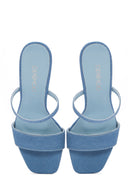 Women's Blue Thin Heeled Slippers | Derimod